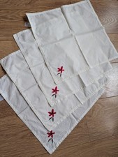 4 x 42 cm Square Cotton Napkins Table Dinner Cream embroidered flower serviettes