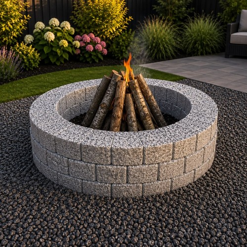 Round granite fire pit - granite,
