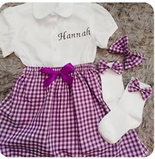 4/5yrs ADD name embroidery School Uniform , skirt Shirt Socks hairbows romany