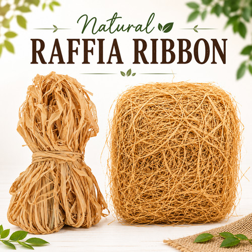 Natural brown raffia ribbon - brown,