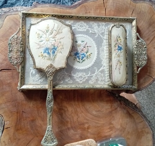 Vintage glass brass vanity - vintage, &