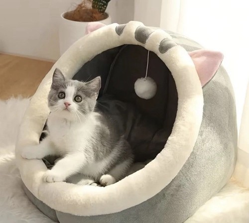 Plush cat cave bed - cave, igloo