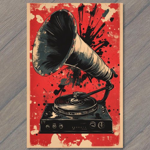 Postcard red black phonograph - postcard,