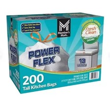 Member's Mark Power Flex 13-Gallon Tall Kitchen Trash Bags, Fresh Scent, 200 ct.