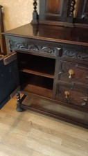 GENUINE Jacobean Dark Oak Court Cupboard Carved Panel Vintage Retro Antique 