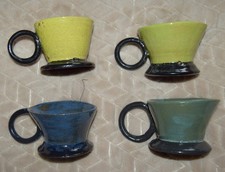 4 X Artisan Hand Thrown Made Glazed Stoneware Mug Coffee Tea Cup Green Blue