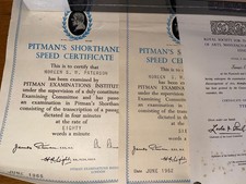 PITMAN'S SHORTHAND SPEED & TYPING CERTIFICATES 1965 Secretarial School 80 wpm