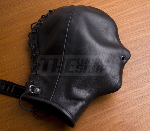 Leather bondage hood mask - hood,