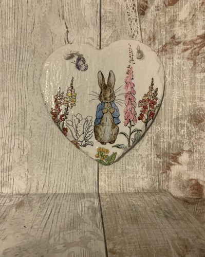 Slate heart hand decoupaged - slate,