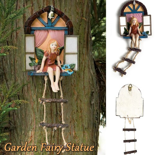 Garden fairy statue window - garden,
