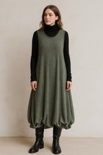 Sarah Santos Italy Wool Lagenlook Balloon Hem Dress Large Artisanal Sage Green