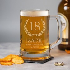 Personalised 18th Birthday Crest Glass Pint Stern Tankard Custom Engraved 