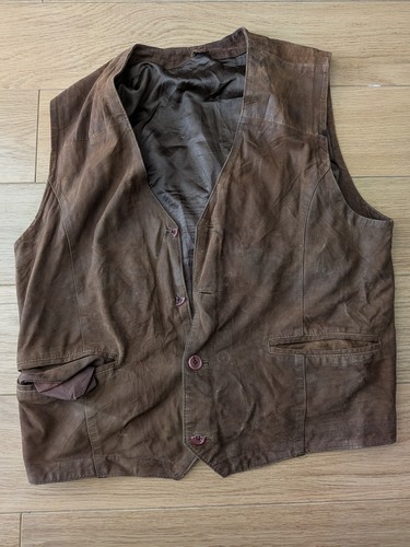 Brown suede leather waistcoat - brown,