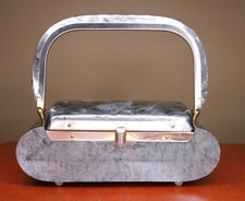 Vintage 1950s Lucite Dark Gray Pearlized Box Purse / Handbag with Mirror
