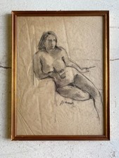 CHARCOAL DRAWING PAINTING on PAPER GIGI COMOLLI NUDE STUDIO FEMALE FIGURE 900