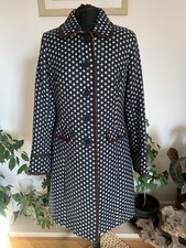 Boden Blue White Wool Blend Polka Dot Coat Overcoat Jacket - Size 14 Spotty