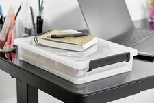 A4 Plastic File Storage Box 4L - Set of 2 Clear Latching Clips Iris Ohyama -USED