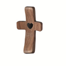 Cross My Heart Wooden Cross Pocket Charm Fidget Stress Relief Christian Catholic