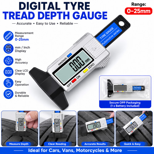 Digital tyre tread depth gauge - tyre,