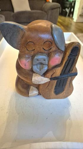 Wooden pig ornament figurine - wooden, ornament/figurine