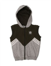 ADIDAS Boys Sleeveless Zip Hoodie Sweater 2-3 Years Grey Cotton AW10
