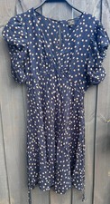 KATE MOSS TOPSHOP NAVY BLUE BEIGE CLOVER TEA DRESS Size 12 Suit A 10