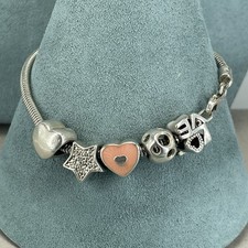 Truth PK charm bracelet 925 sterling silver 5 charms enamel love heart star 7.5'