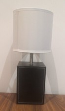 HOMEBASE T073 Faux Leather Dark Brown Rectangle Table Lamp 34 cm x 16 cm