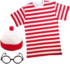 Kids Where's Wally Red & White Strips  Fancy Dress Book Day Fancy Costume 