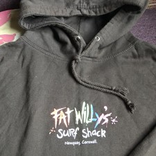 Adults Fat Willy's St Ives Cornwall Surf Shack Hoodie  Size L Unisex Faded Black