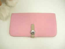 Hermes Dogon Long Taurillon Uno Pink/Tourtiere Grey Wallet 8*4.3*0.7 inch