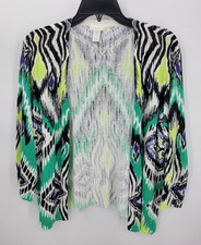 Chicos Cardigan Sweater Womens Large 2 Colorful Aztec Linen Open Front Artsy