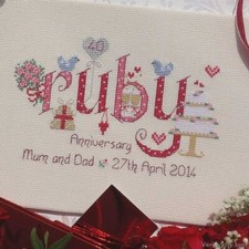 Nia Ruby Wedding Anniversary Word Cross Stitch Kit