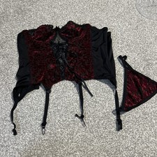 Black/burgundy Basque Boned With Suspenders 34b/14