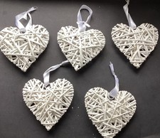 5x White Wicker Hearts Wall