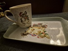 Wrendale Designs Royal Worcester Holly Jolly Christmas Mice Mug and Tray Set