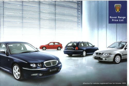 Rover range price list 2003 - list, 25