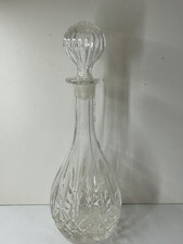 Vintage Round Base Long Neck Clear Cut Glass Decanter with Round Twisted Stopper