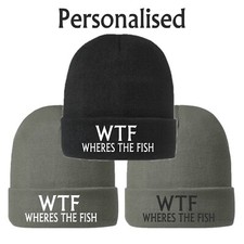 Fishing Gifts mens WTF Wheres the Fish Funny Beanie Hat Rude Joke Angling Dad