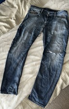 Diesel Mens Rombee-XT Jeans Blue Size W32 L30 Denim Regular Slim Carrot Damaged*