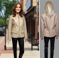 AMANDA WAKELEY ELEMENTS LEATHER JACKET UK 10 SAND COLOUR ZIPPED VINTAGE STYLE#K5