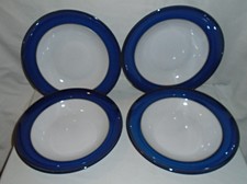 4 x Rare Lrg Denby Imperial Blue wide Rimmed Gourmet pasta bowls 28 cms 11'' Vgc