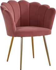 Velvet Scallop Shell Chair Wing Back Armchair Occasional Sofa, Pink, Gold Legs