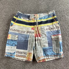 Tommy Bahama Swim Trunks Mens XL Blue White Newspaper Magazine Ad Print Lined