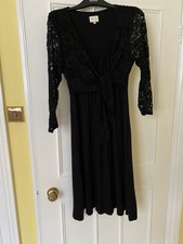 East Size 10 Dress With Long Lace Sleeves And Tie At Bodice. Jersey Material.