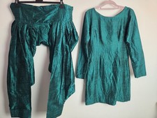 Emerald Green Raw Silk 2 Piece Salwar Kameez Suit Casual Size Small/8 Punjabi