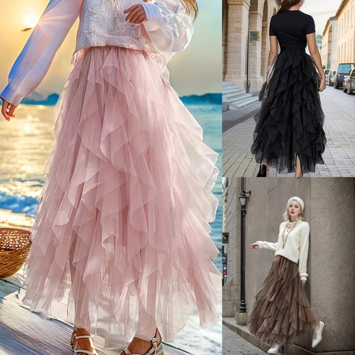 Women ruffle tulle mesh - ruffle,