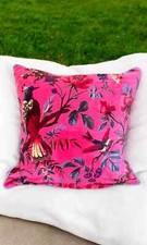Pink Bird Printed Velvet