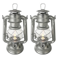 2 x Hurricane Lanterns LED Flickering Flame Storm Lamp Camping Light + Batteries