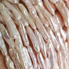 Long Ivory White Biwa Stick Genuine Freshwater Pearls Beads Jewellery Making A